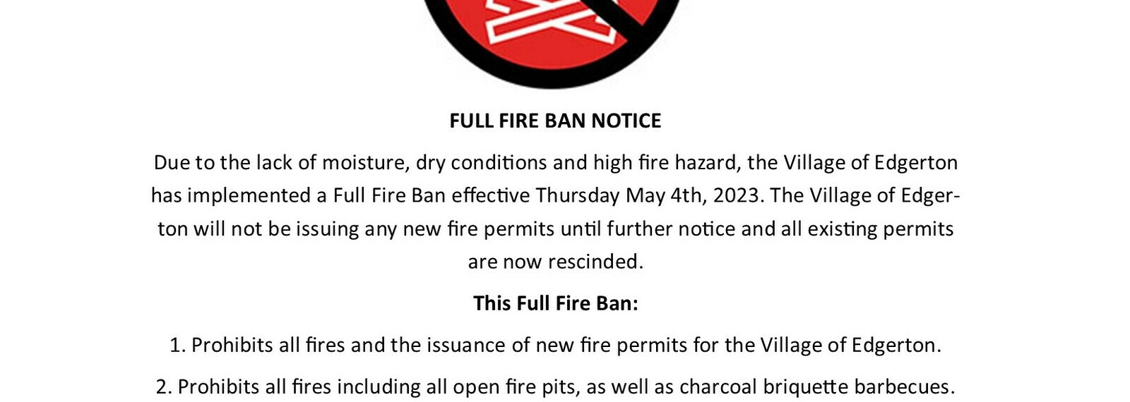 May 4, 2023 Full Fire Ban in Effect